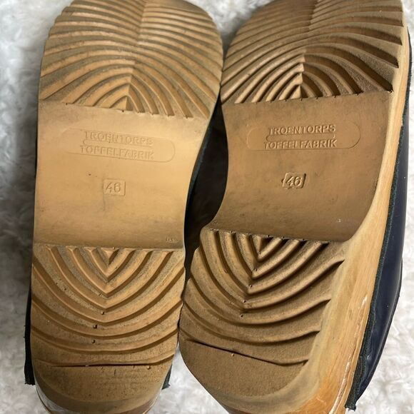 Vintage Troentorp Rembrandt  Leather Navy Blue &black Clogs wooden sole EUR SZ46 - Picture 7 of 8